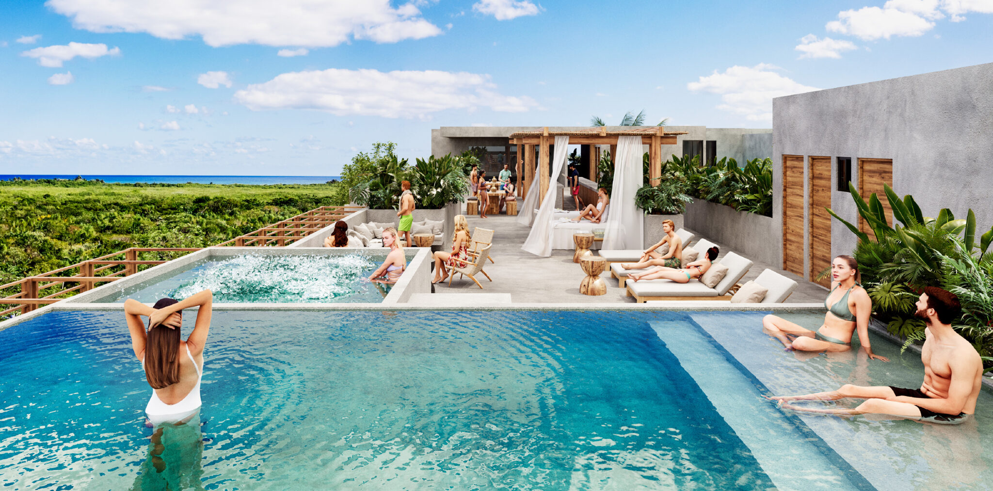 Endémico Kukulcán rooftop pool and amenities in the Tulum jungle